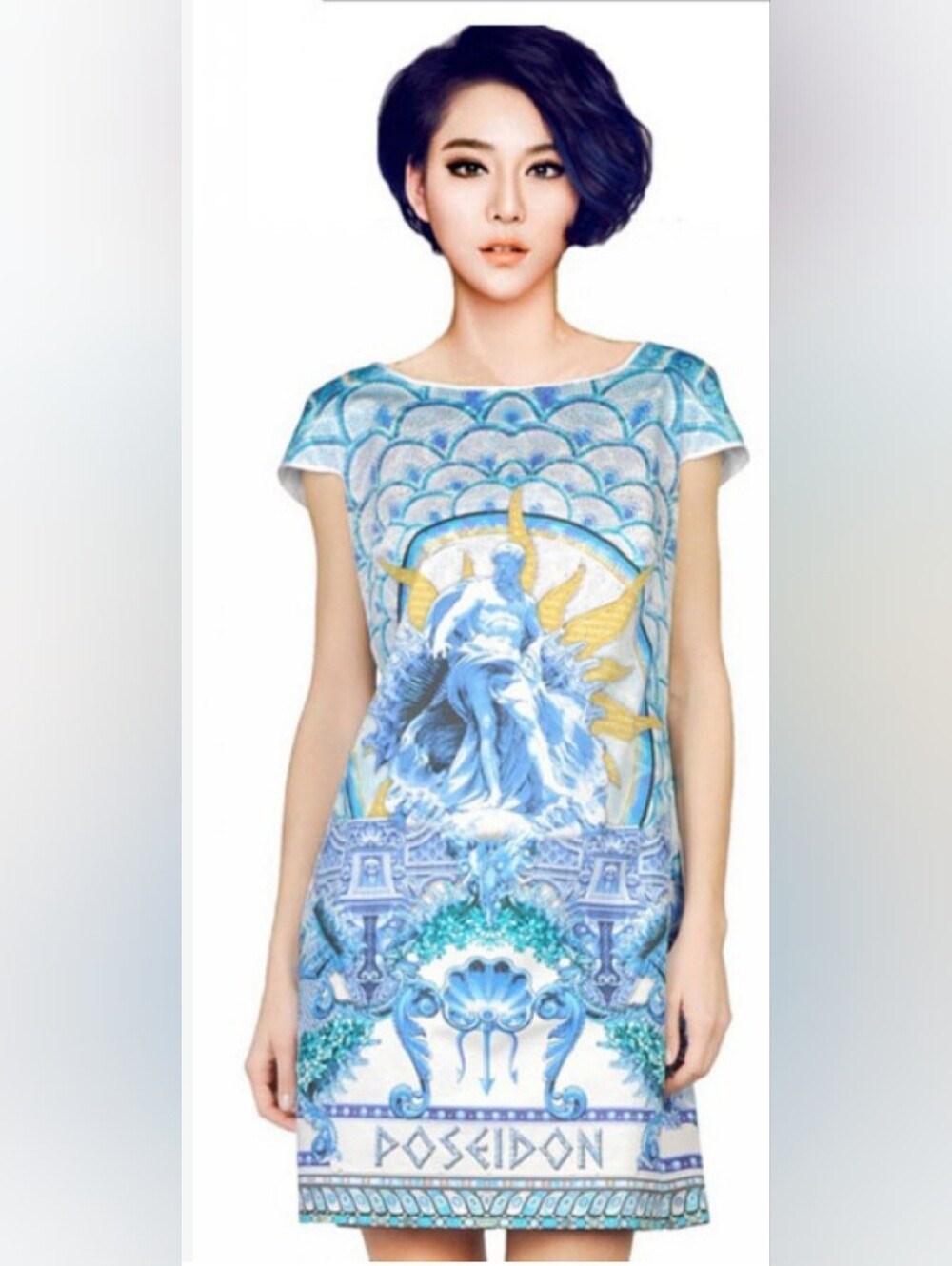 Just Cavalli Vintage Y2K Poseidon God Mosaic Shift Mini Dress, Size 4